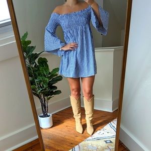 Blue striped mini dress